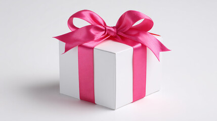 Pink Ribbon Gift Box on White Background Celebration Present