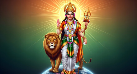 Divine Protector of India Majestic Goddess, Emblem of Strength, Radiates Independent Spirit. A Symbol of Indian Heritage, Echoing Patriotism Beyond 15 Aug & 26 Jan Celebrations.