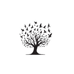 Graceful Tree with Birds Flying Silhouette – Freedom, Nature & Tranquil Motion