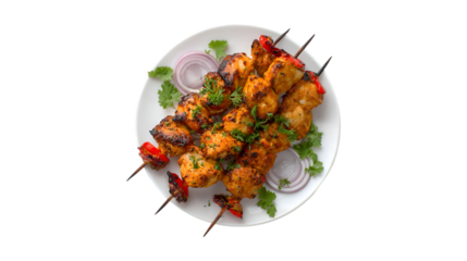 Delicious Grilled Chicken Tikka Skewers on White Plate