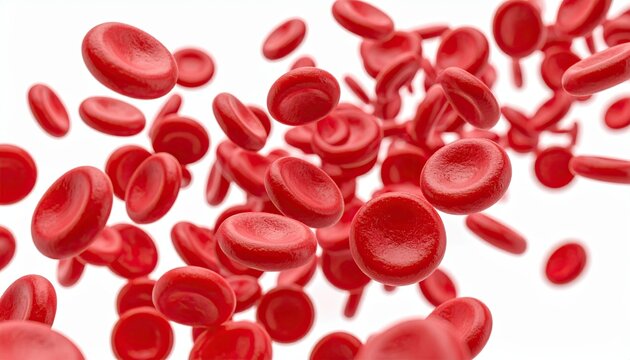 Flowing red blood cells isolated on solid white background