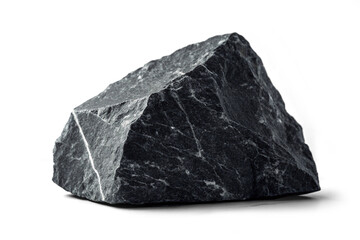 Single Rough Black Granite Stone Isolated on Transparent Background