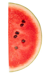 Front view of fresh red watermelon fruit in slice or quarter isolated with clipping path in png file format