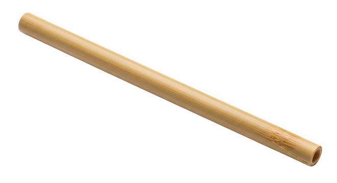 Straight bamboo tube presents a simple cylindrical form with natural texture and warm light.