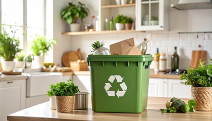 Eco-Friendly Kitchen Recycling Bin Filled with Organic Waste and Fresh Produce