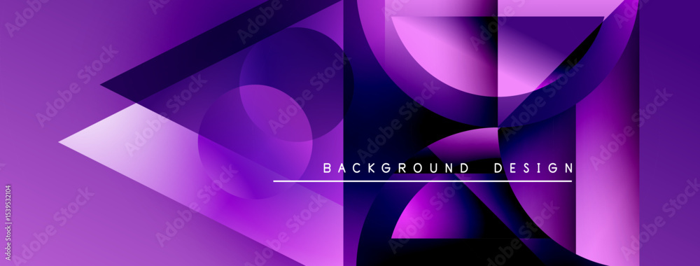 Aufkleber Abstract purple design features overlapping geometric shapes. Gradient colors create depth, modern aesthetic. Text reads background design.