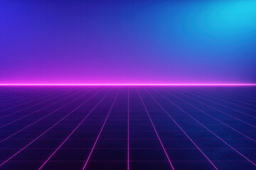 Retro futuristic grid landscape with neon horizon