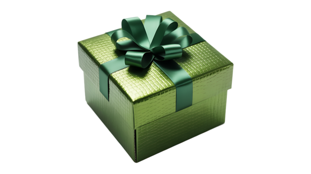 Green Gift Box With Satin Ribbon isolated