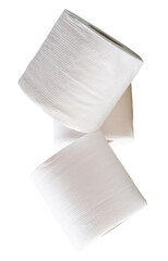 Three rolls of white tissue paper or toilet paper in stack isolated on white background with clipping path