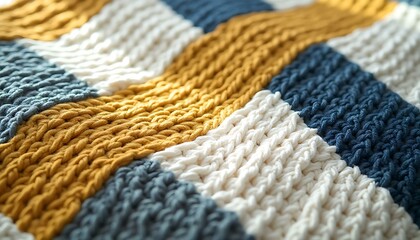 Fototapeta premium Cozy knit blanket texture knitted yarn handmade craft textile fabric