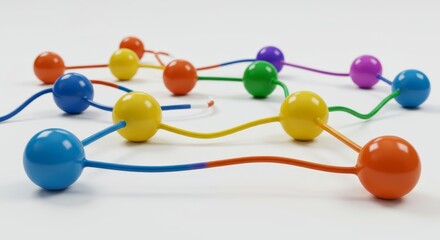 Obraz premium Colorful Network Connections - Abstract of interconnected colorful spheres representing network connections, communication, or data flow