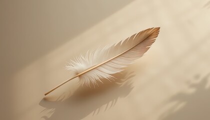 Obraz premium Delicate feather on a neutral backdrop.