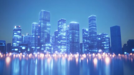 Fototapeta premium Modern city skyline, futuristic architecture, waterfront, sunny day, urban development, architectural rendering