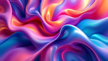 Obraz premium Abstract flowing gradients with glossy reflections and fractal edges, forming dynamic color harmonies as if dancing to music. Ideal for modern art, motion design, or digital backgrounds