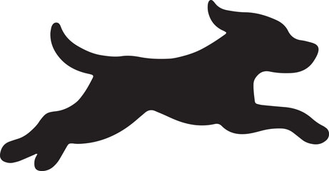 Black silhouette of a jumping dog in mid-air, perfect for dynamic pet designs, active canine illustrations, or energetic logos, suitable for commercial projects or pet-related creative works