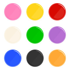 カラフル　缶バッジ　モックアップ　イラスト　セット　ベクターイラスト