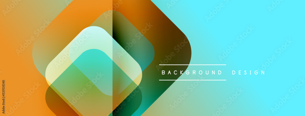 Poster Abstract geometric shapes overlap. Warm orange blends into cool turquoise. Modern design elements create dynamic visual texture.