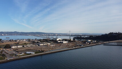 Obraz premium High angle aerial view of the neighborhoods of Treasure Island in San Francisco California. 