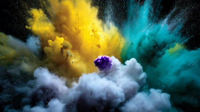 Colorful Explosion of Smoke and Dust in a Deep Blue Background
