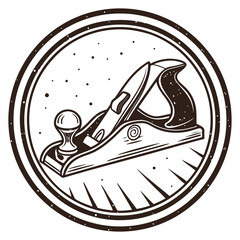 Artisan woodwork logo featuring detailed planer silhouette vector