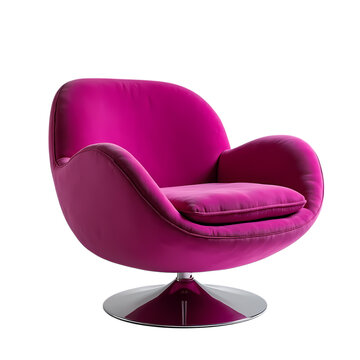 Isolated pink velvet swivel chair with metal base on black isolated on transparent background