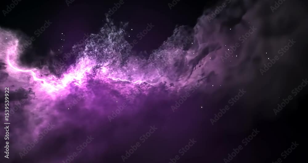 Wall mural purple and white nebula clouds in dark space. bright light source. cosmic abstract background. glowi