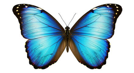 Fototapeta premium Detailed macro captures a bright blue butterfly displaying the vivid colors of its delicate wings.