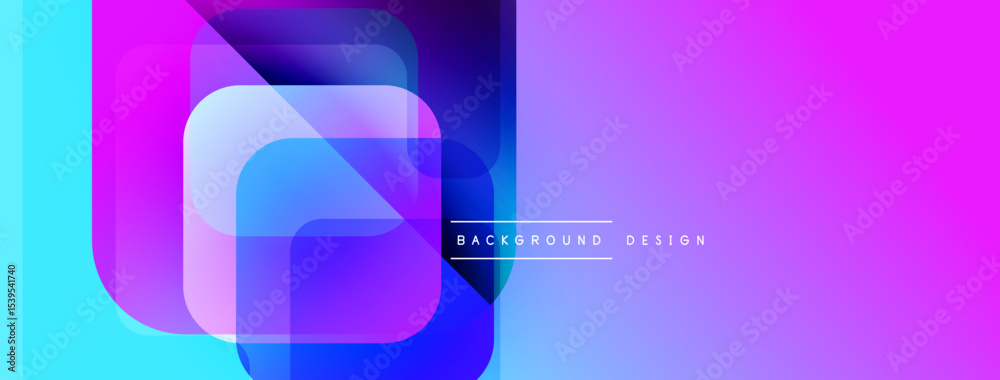 Poster abstract geometric shapes overlap. vibrant blue, purple hues create modern design. minimal text indi