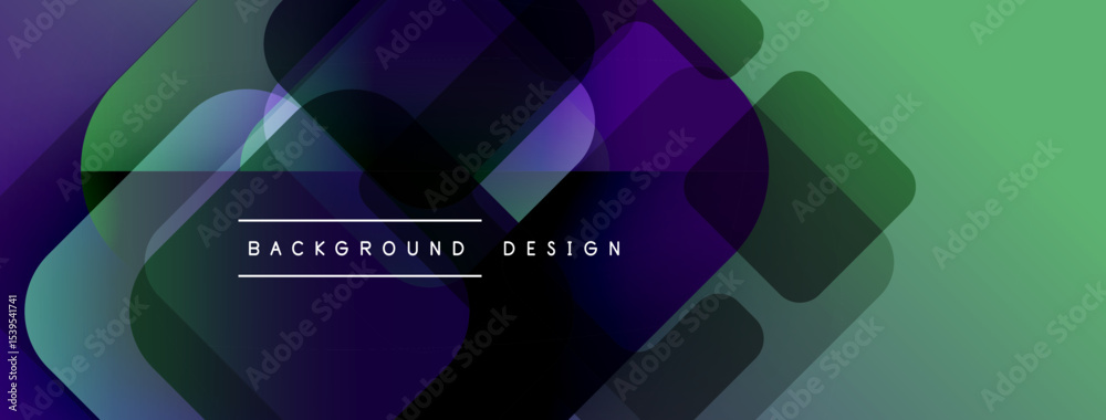 Poster abstract geometric shapes overlap, creating vibrant color gradients. modern design features teal, pu