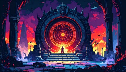 レトロゲーム風の自然なピクセルアート背景（闇の祭壇） Generative AI