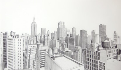 Detailed pencil sketch of a city skyline (1)
