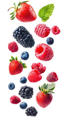 Fresh Berries Falling isolated on transparent white background, clipping path