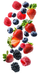 Obraz premium Fresh Berries Falling isolated on transparent white background, clipping path