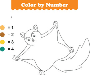 Color by numbers. Coloring page for kids. Coloring with cute Flying squirrels. Vector illustration