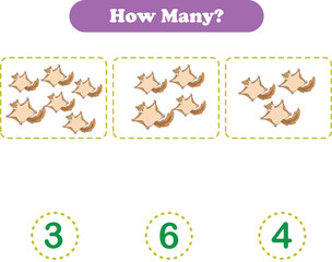 Counting game of wild animals for preschool kids. Counting Flying squirrels. Printable. Vector Illustration
