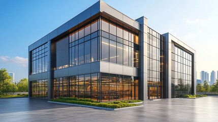 Fototapeta premium Modern office building with glass facade. (1)