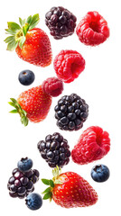 Fresh Berries Falling isolated on transparent white background, clipping path