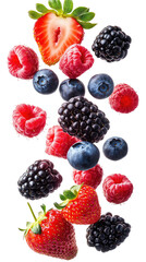 Fresh Berries Falling isolated on transparent white background, clipping path
