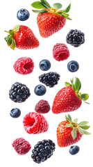 Fresh Berries Falling isolated on transparent white background, clipping path
