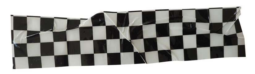 Crumpled torn pieces of black and white checkerboard pattern packing tape, adhesive sealing tape, sticky torn plastic on transparent background	
