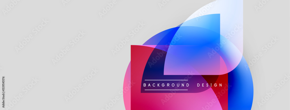 Poster Abstract design features overlapping colorful shapes. Red, blue, white gradients create modern visual effect. Text reads background design.