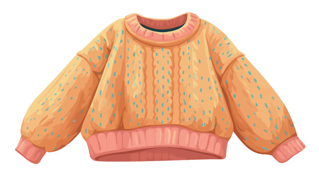 A digital illustration depicting a yellow knit sweater with a cable knit pattern and light orange ribbed hem and cuffs. The sweater is presented on a white background. 