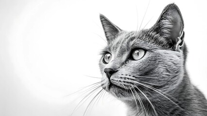 custom pet portrait concept Sketch of a cat with attentive eyes and prominent whiskers, set against a minimalist background.