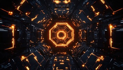 Dark, glowing, futuristic tunnel with octagonal center