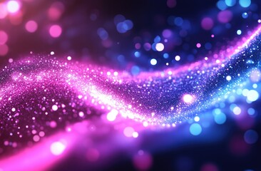 Abstract swirling, vibrant, glowing particles in pink and blue