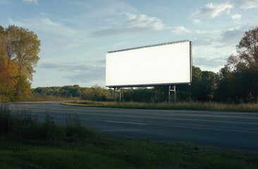Blank billboard on a country road at twilight