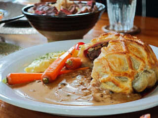 Beef Wellington, fillet steak coated 