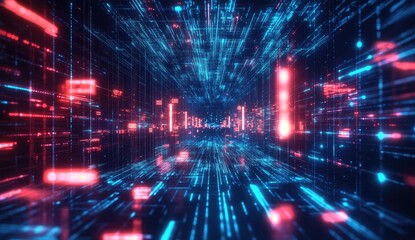 Fototapeta premium Digital tunnel with vibrant glowing lines and data streams