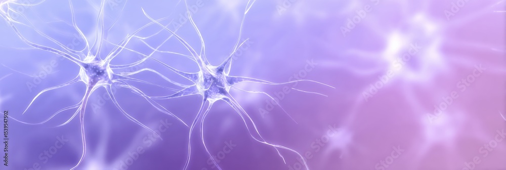 Poster Floating Neurons in a Smooth Gradient Background Showcasing Intricate Cellular Designs and Structures for Educational and Artistic Purposes