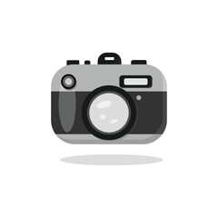 A grayscale illustration of a classic camera